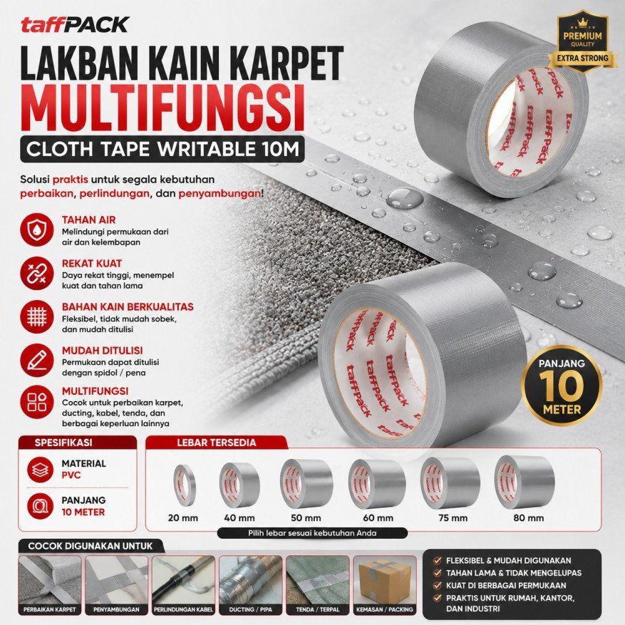 Lakban Karpet Super Sticky Cloth Tape Kain Silver Anti Slip Lantai
