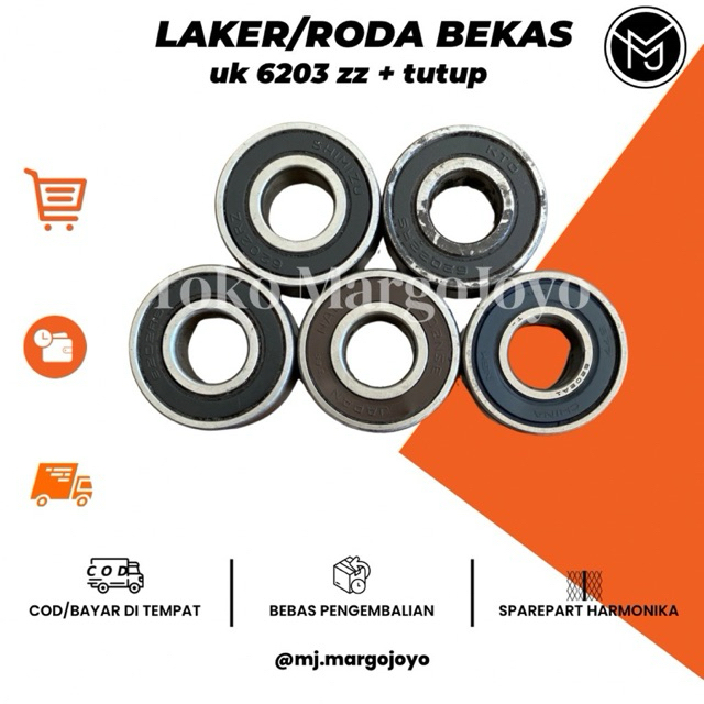 [1 PCS] Bearing bekas 6203 zz + tutup laker bekas laher bekas bearings roda besi sparepart harmonika