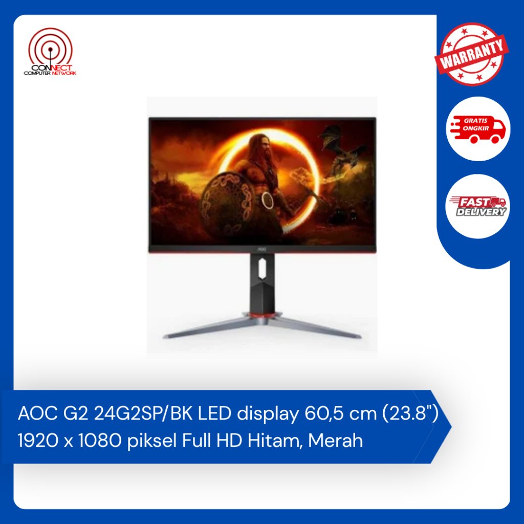 AOC G2 24G2SP/BK LED display 60,5 cm (23.8") 1920 x 1080 piksel Full HD Hitam, Merah