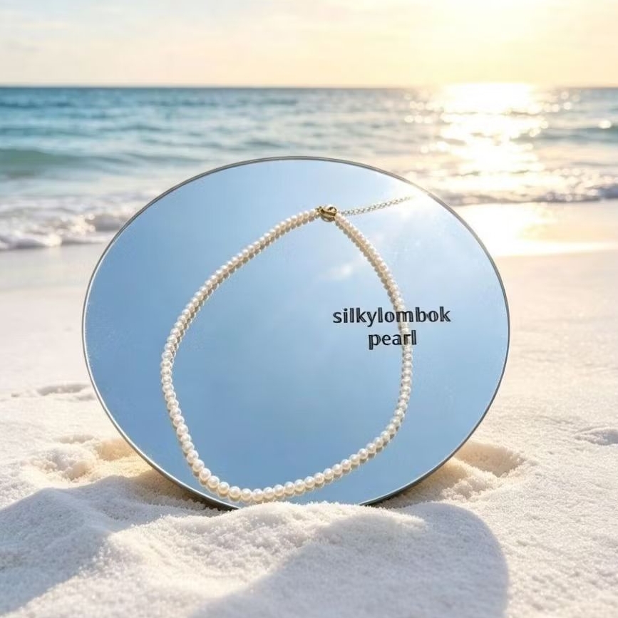 Kalung rhodium mutiara air tawar asli Kalung full mutiara air tawar asli lombok Kalung mutiara oval 