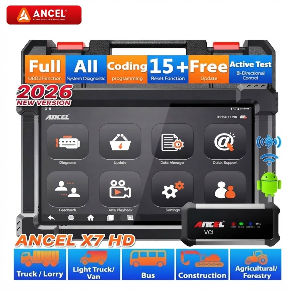 ANCEL X7 HD OBD2 Scanner Heavy Truck 24V Bluetooth Bi-directional Control OBD2 Diagnostic Scanner To