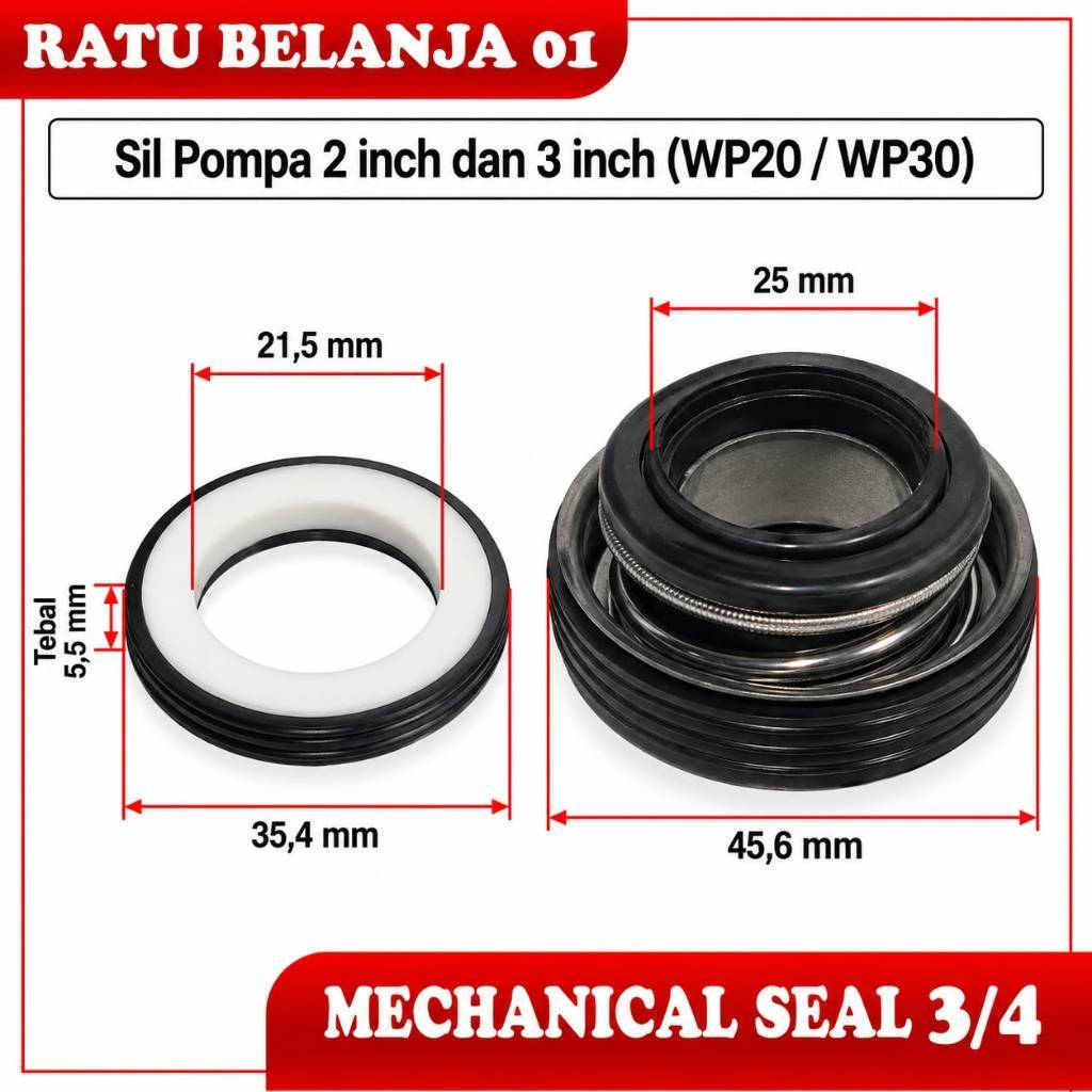 MECHANICAL SEAL 3/4 SIL POMPA AIR 2 INCH & 3 INCH / SIL POMPA ALKON WP20 WP30 / SEAL POMPA SIRKULASI