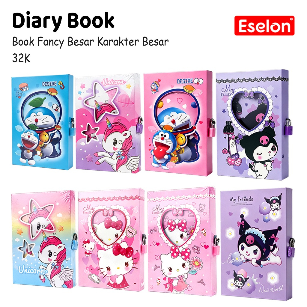 Diary / Diary Box Fancy BESAR/ Notebook / Buku diary kunci dengan gembok karakter BESAR