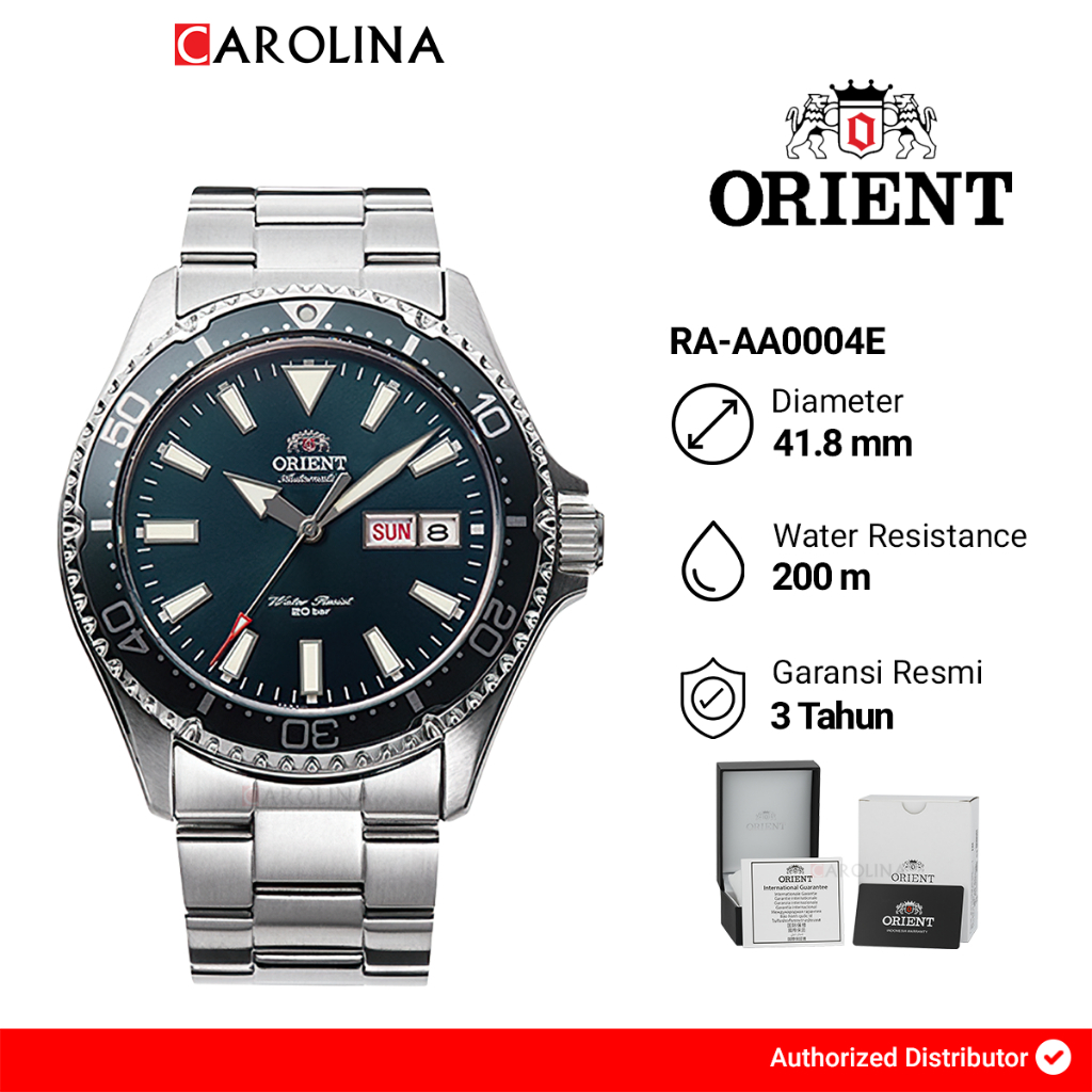 Jam Tangan Pria Orient Sports RA-AA0004E Kamasu Automatic Divers Green Dial Stainless Steel Strap