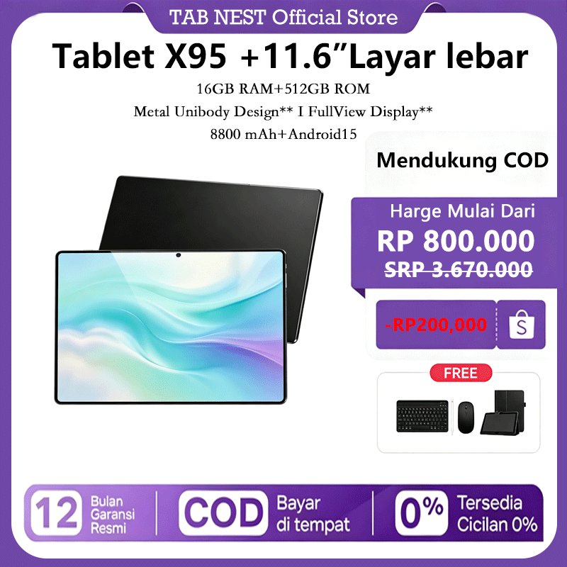 Tab Nest Tablet Galaxy X95 11,6 inci(16 GB + 1 TB)Pintar Android Mendukung Kartu SIM Gratis 9 Hadiah