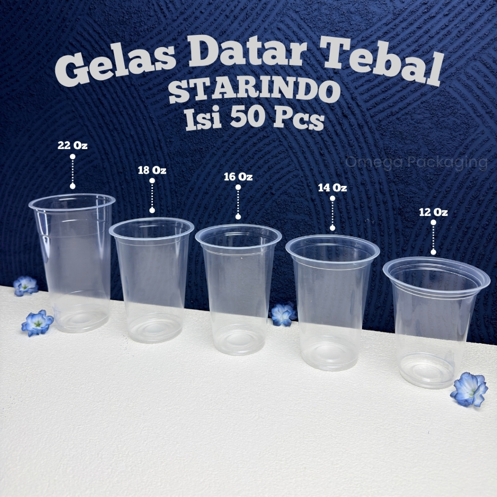 Gelas Plastik Bening Tebal Starindo Isi 50 Pcs / Gelas Plastik Datar / Gelas Plastik Bening / Gelas 