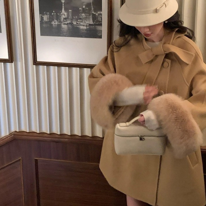 Christmas Rich Lady Fox Fur Wool Cape Autumn Winter New Double-Sided Cashmere Coat Women High-End Fe