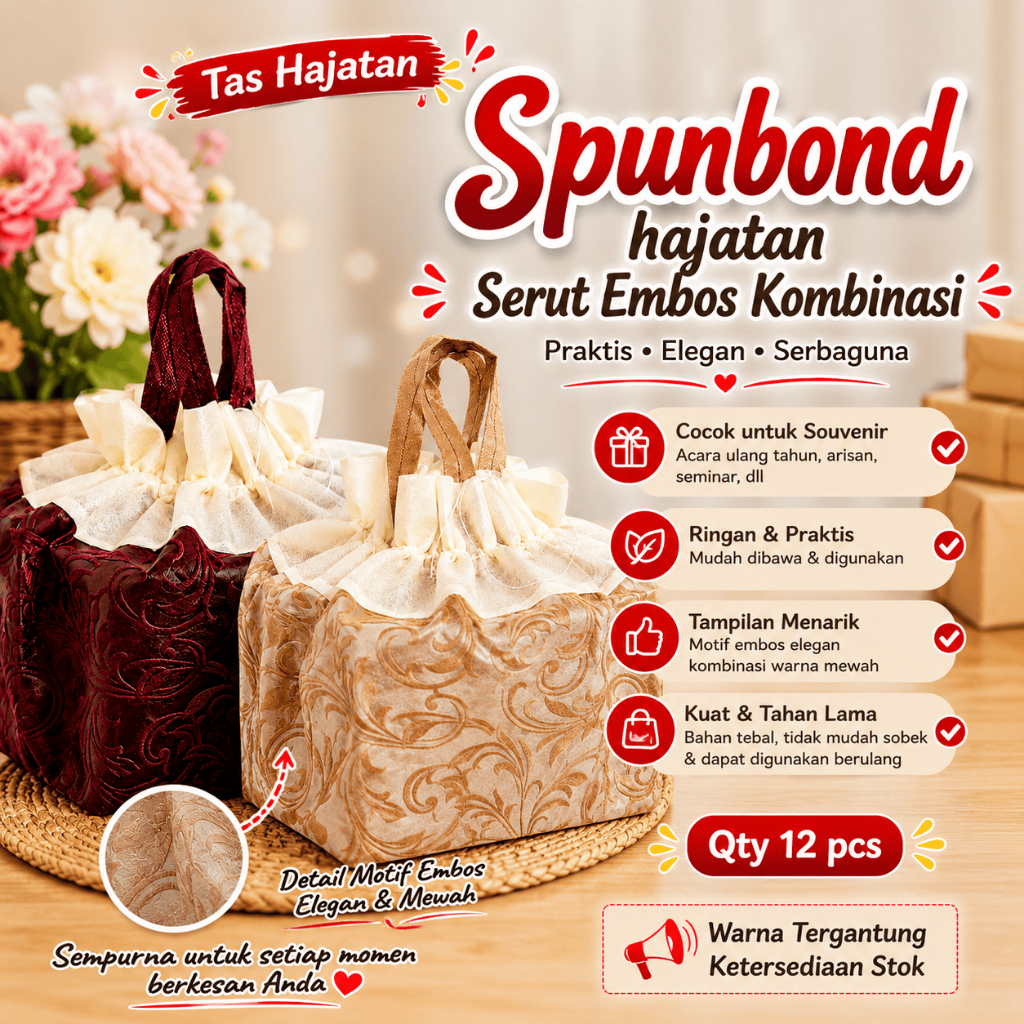 (12 pcs) Tas Spunbond Hajatan Serut Embos Kombinasi Dus Nasi 18,20,22 - Spunbond Embos