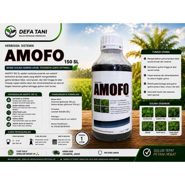 AMOFO 150 SL 1L | Herbisida Glufosinat Basmi Gulma Daun Lebar Rumput Teki Sawit TBM