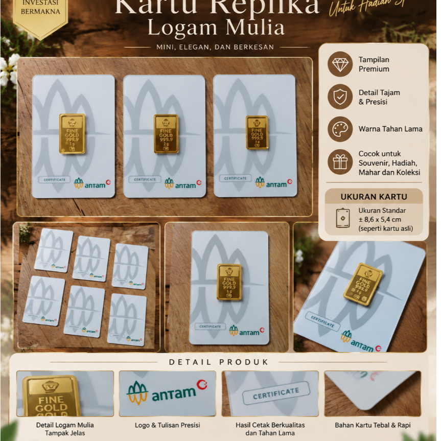 Replika tiruan Antam / tiruan emas batangan / logam mulia akrilik ber kartu antam (antam card)