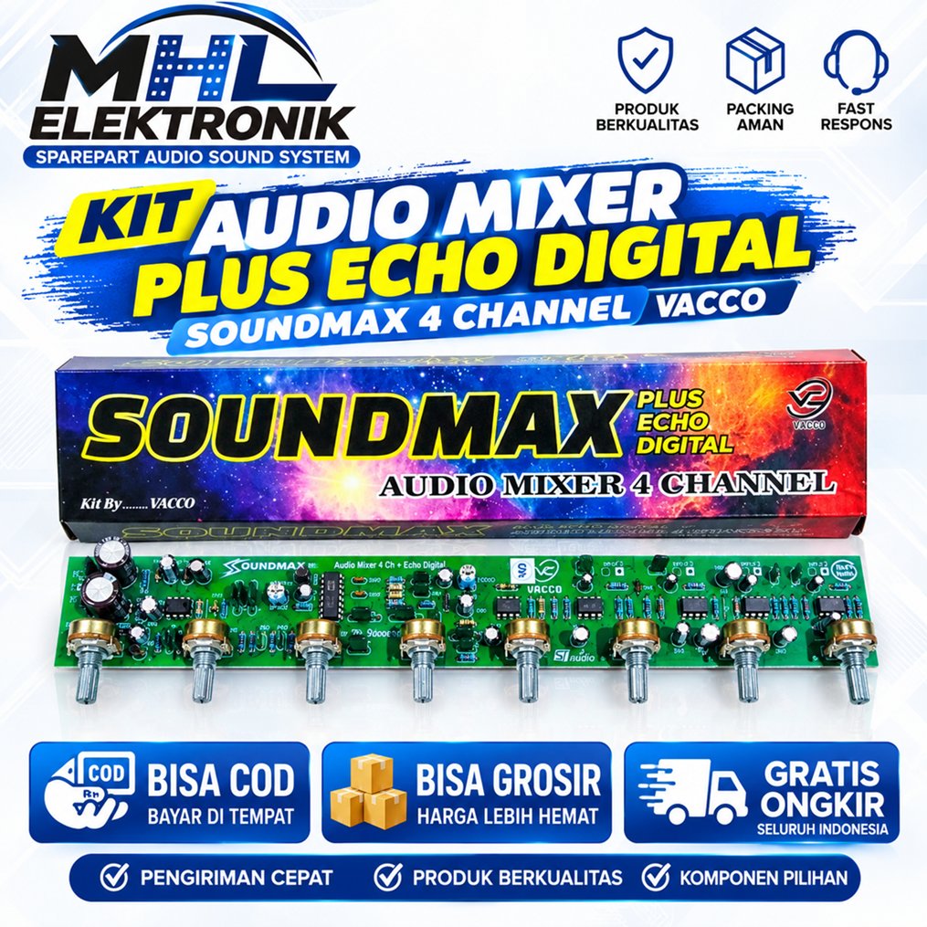 KIT Audio Mixer Plus Echo Digital SOUNDMAX 4 Channel Vacco
