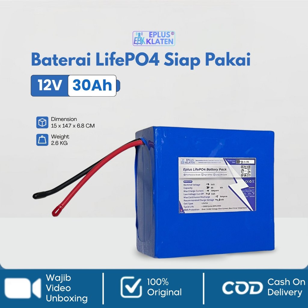 12V 30Ah + BMS Proteksi Cell Lithium LifeP04 NEW 12 Volt 30 Ampere Backup UPS Sound Portable Lampu E