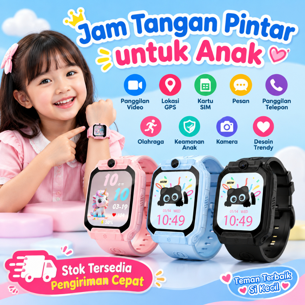 Smartwatch Anak Jam Tangan Pintar GPS Lokasi Real Time Panggilan Video Kamera Tahan Air Mode Sekolah