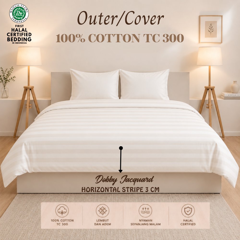 Duvet Cover / Outer Duvet / Quilt Cover / Sarung Inner - 100% Cotton 300TC Horizontal Stripe - Hotel