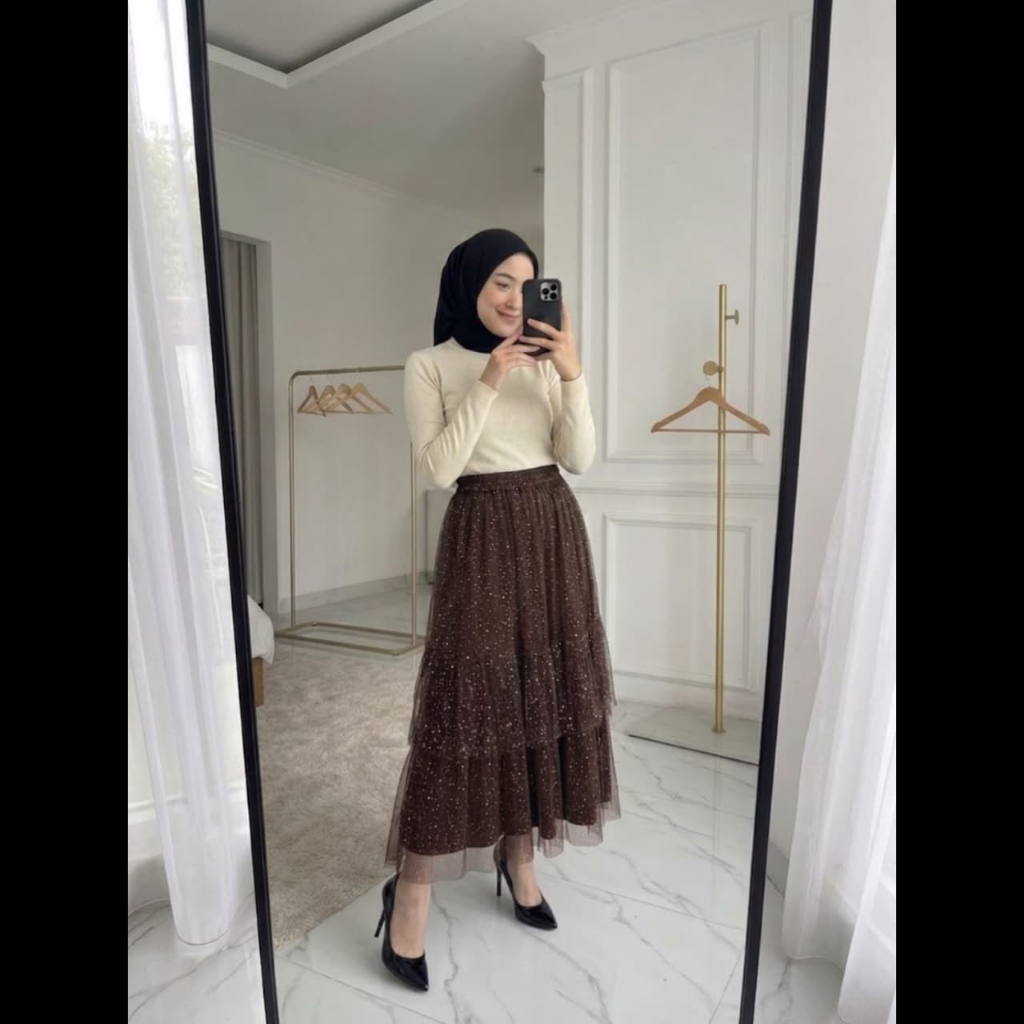 ROK PANJANG TUTU TINGKAT ROK SUSUN GLITTER MEWAH MURAH CANTIK