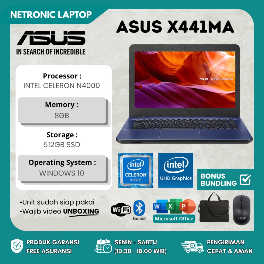 ASUS VIVOBOOK X441MA Intel Celeron N4000 8GB SSD 512GB 14" HD Windows 10