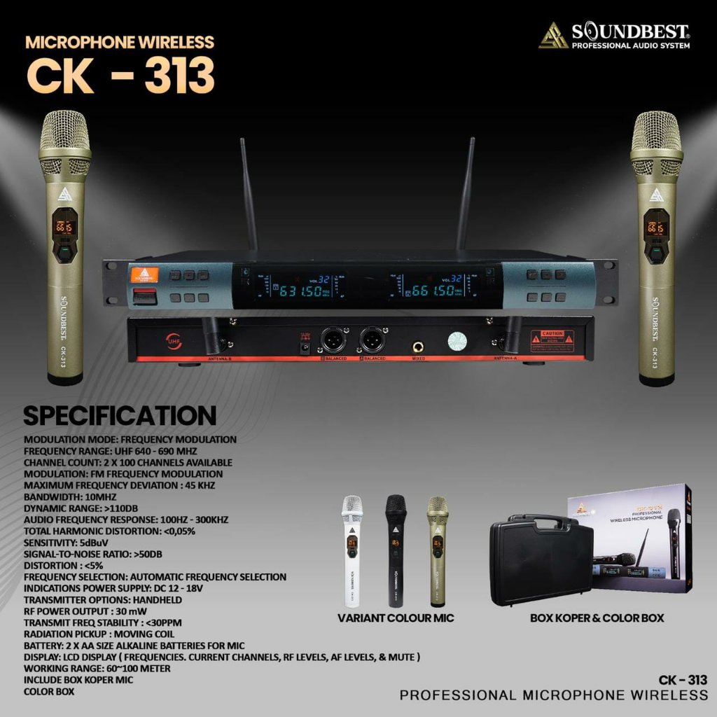 Mic Wireless Soundbest CK 313 CK313 Original Free Koper