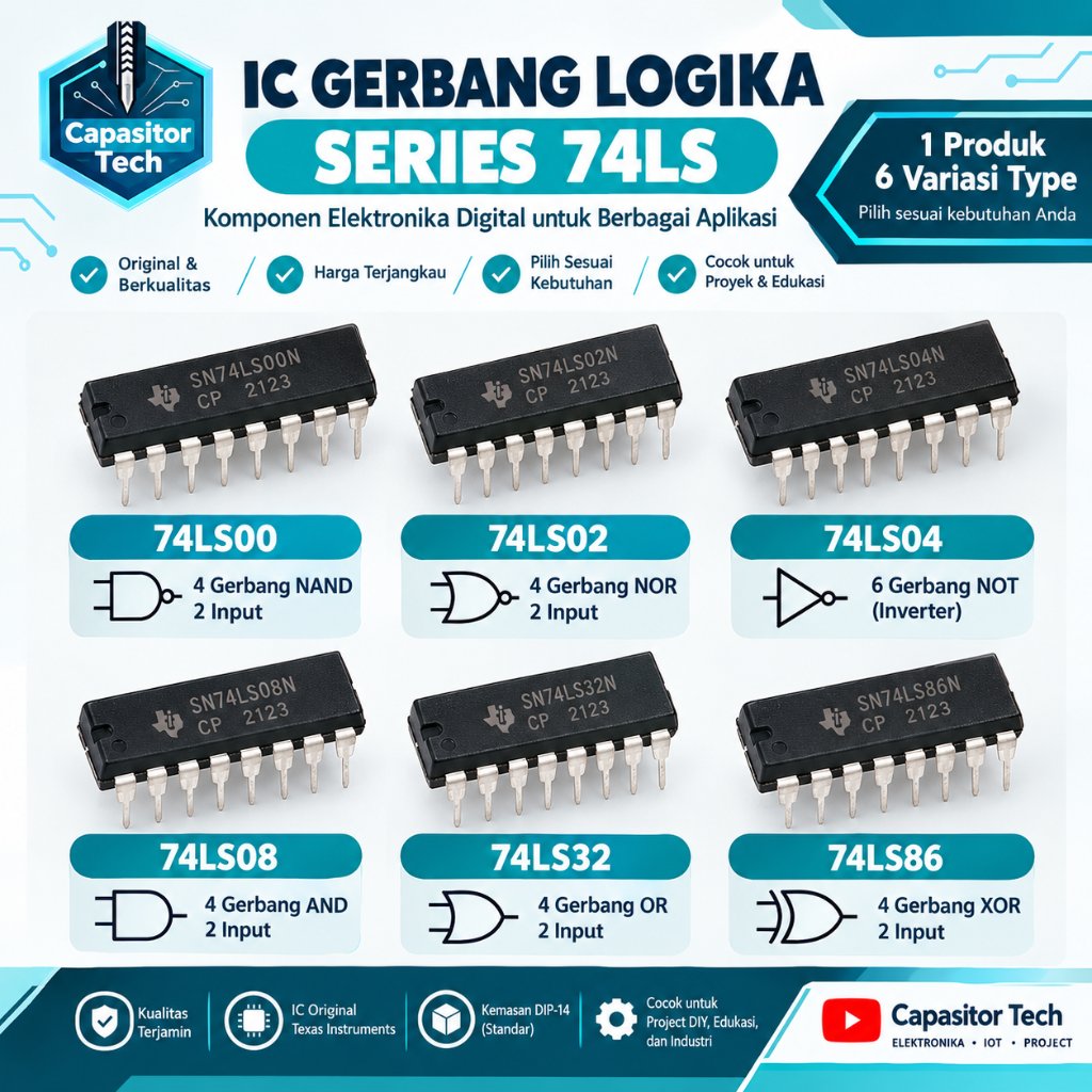 IC Gerbang Logika 74LS00 74LS02 74LS04 74LS08 74LS32 74LS86 TTL Logic Gate DIP IC Gerbang Logika AND