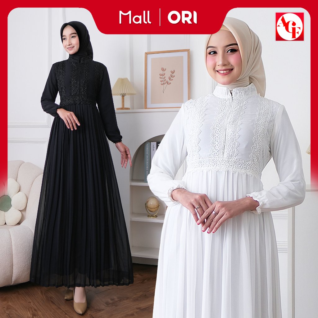 AH - Gamis Putih Baju 2026 Terbaru Dress Kekinian Busana Muslim Wanita Pengajian Haji Umroh B40