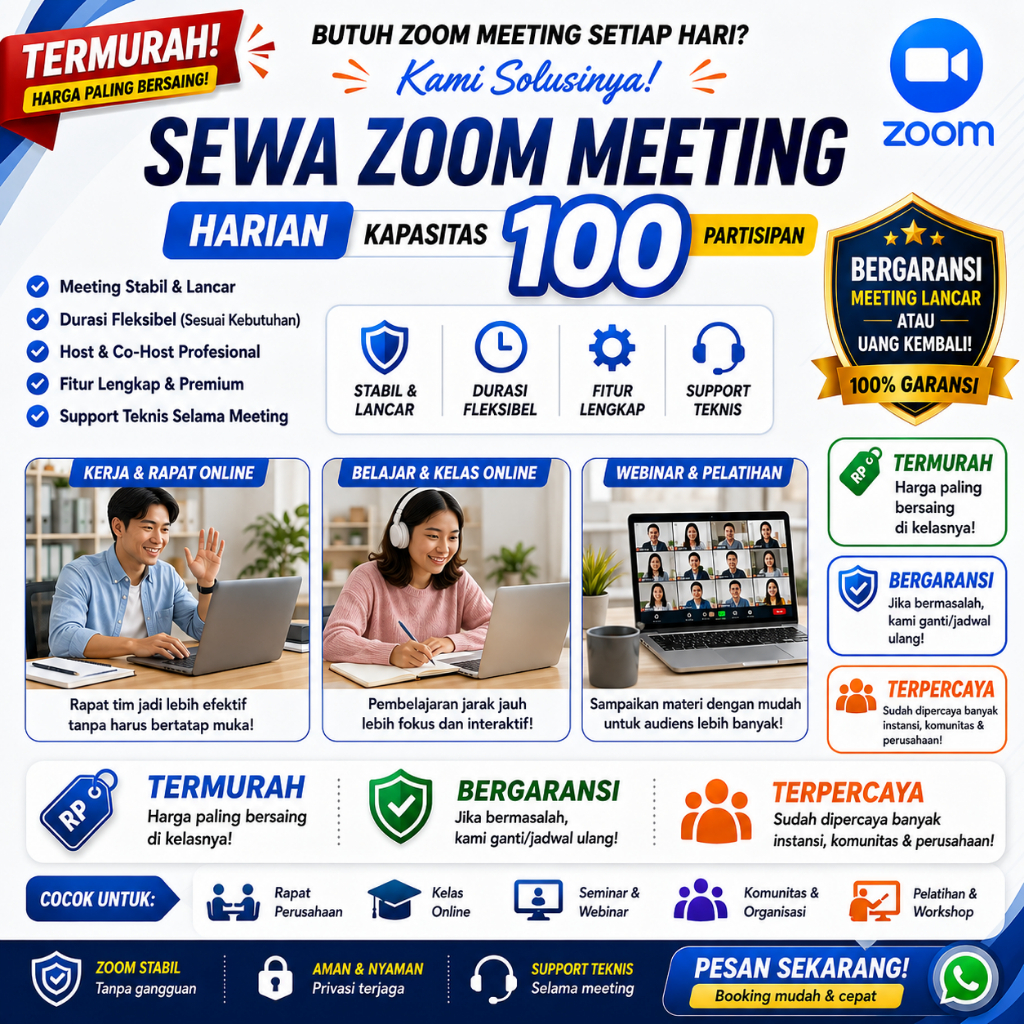 Sewa Harian Meeting 100 Partisipan Zoom