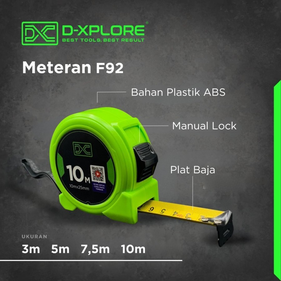 D-XPLORE Meteran Karet F92 /  Meteran Tahan Banting / Measuring tape / Gulung / Pita ukur