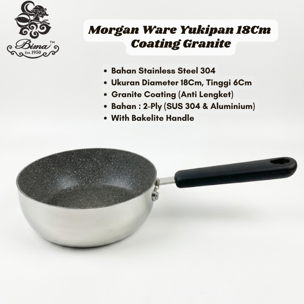 Bima Morgan Ware Yukipan 18cm Coating Granite Stainless Steel 304 dengan Gagang Bakelit