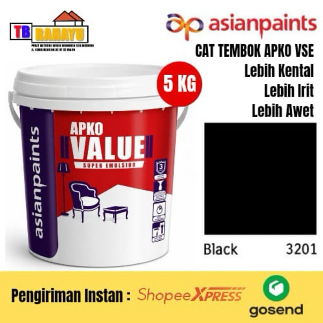Cat Tembok Asian Paints APKO Value Super Emulsion APKO VSE 5 Kg Warna Hitam Black 3201