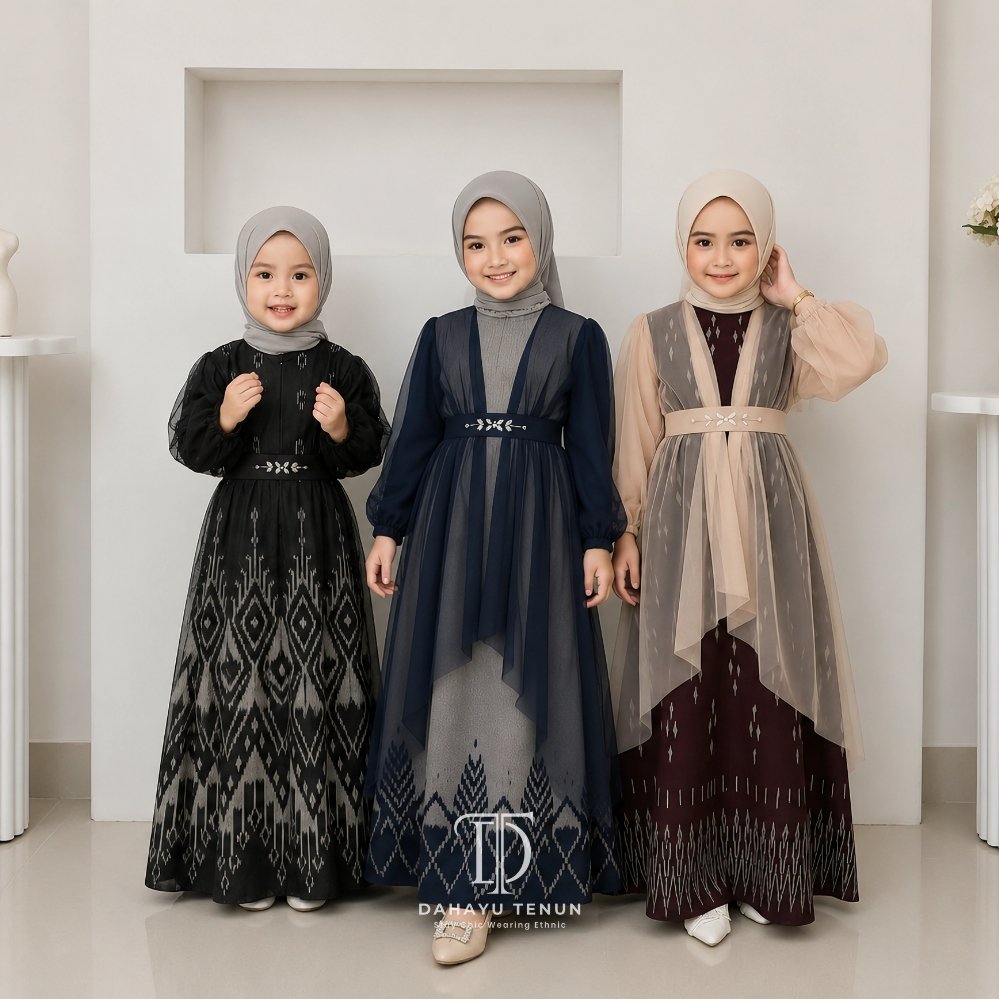 DAHAYU - MARIPOSA Dress Gamis Kids Anak Perempuan Tenun Etnik Kombinasi Tile Premium Bayi Balita