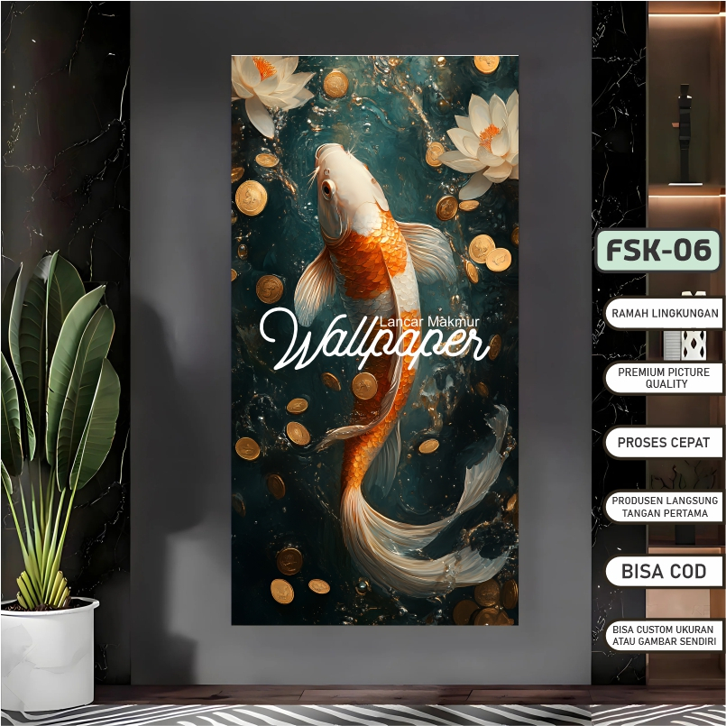 WALLPAPER Stiker Dinding 3D Ikan Koi japan Vinyl 3d premium