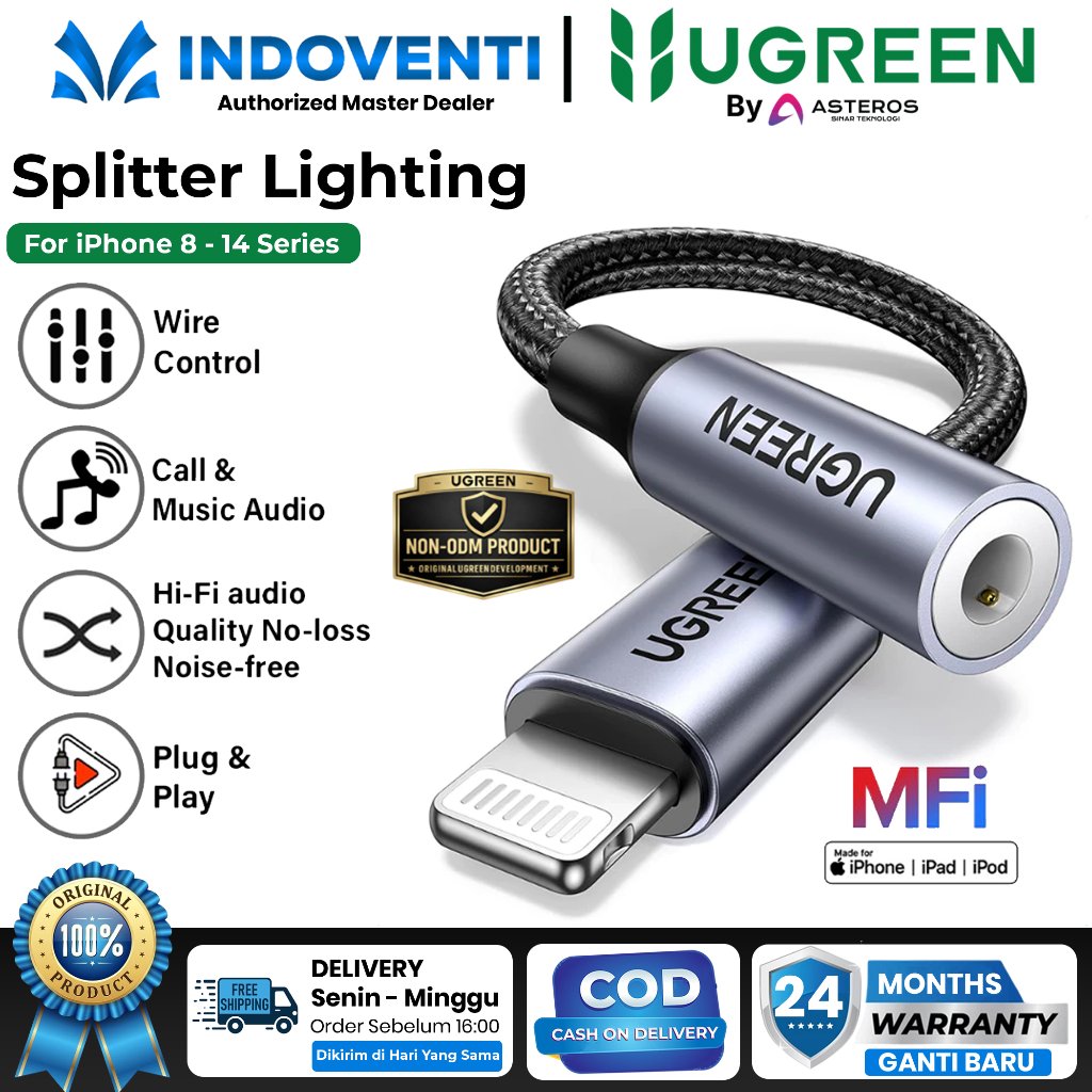 UGREEN Converter Splitter Lightning to Jack 3.5mm MFI Support Music Call Gaming For iPhone 30756