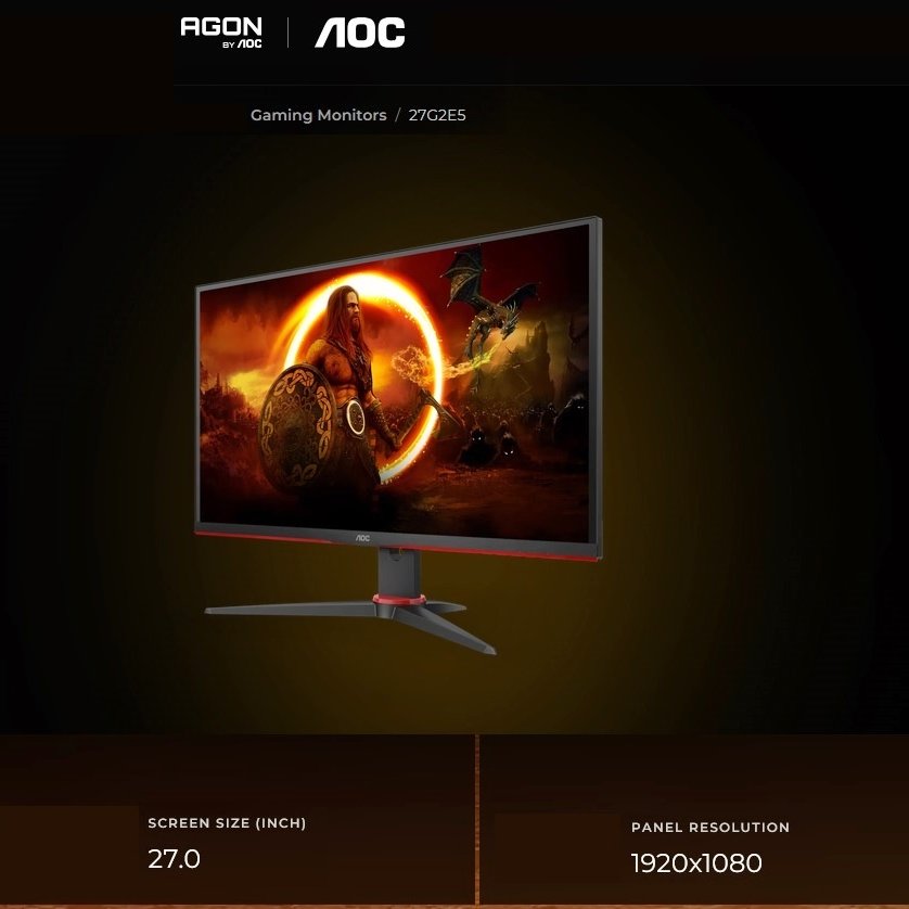 LCD Gaming Monitor AOC 27G2E5 Frameless 27" IPS FHD Support G-Sync & Freesync Lengkap 2x HDMI Port, 