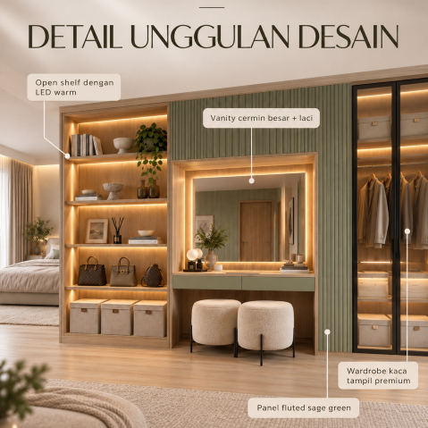 Custom Walk In Closet + Meja Rias Minimalis | Lemari Baju Built In Custom | RQ Art Concept