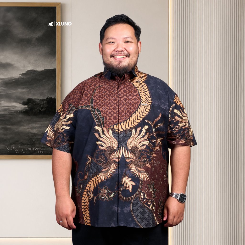 XLUNO x Laskala Batik Premium Lokananta Navy Kemeja Batik Jumbo Pria Big Size Lengan Pendek