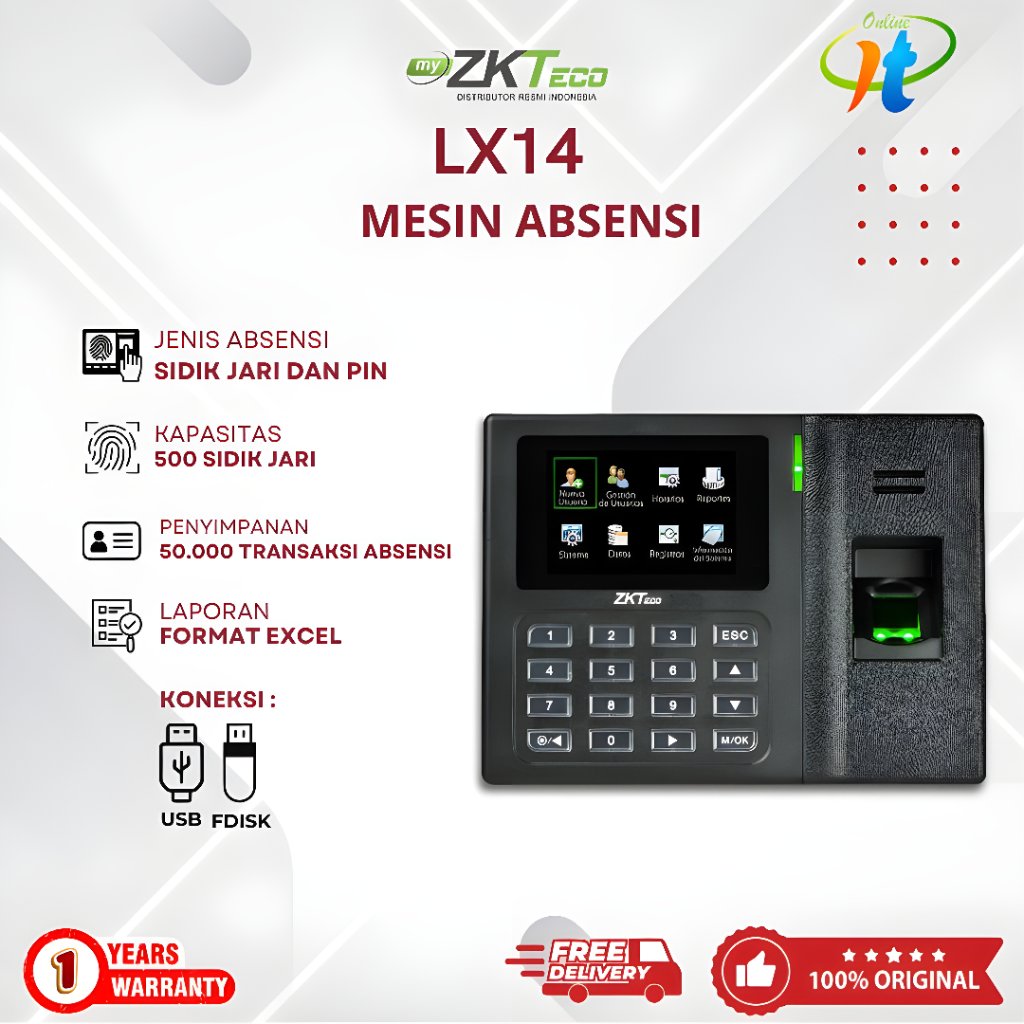 Mesin Absensi ZKTeco LX14 Fingerprint LX-14 Sidik Jari LX 14 USB Setara LX50 LX 50 LX 50