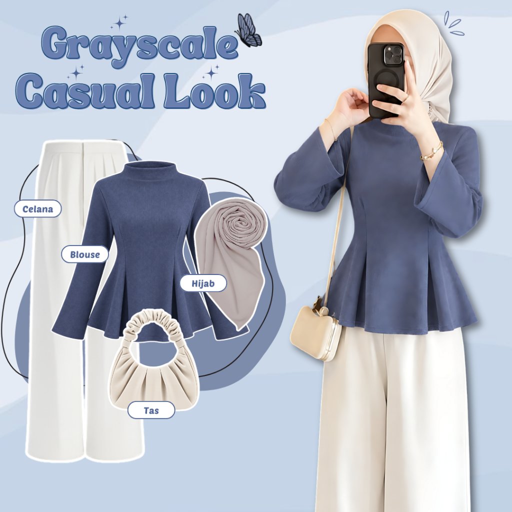 One Set Outfit Wanita Hijab - Blouse Knit Korea + Celana Knit + Celana Cutbray - Outfit Kekinian