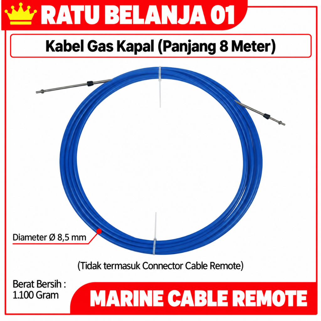 8 METER MARINE CABLE REMOTE / KABEL GAS MESIN KAPAL / TALI GAS KAPAL