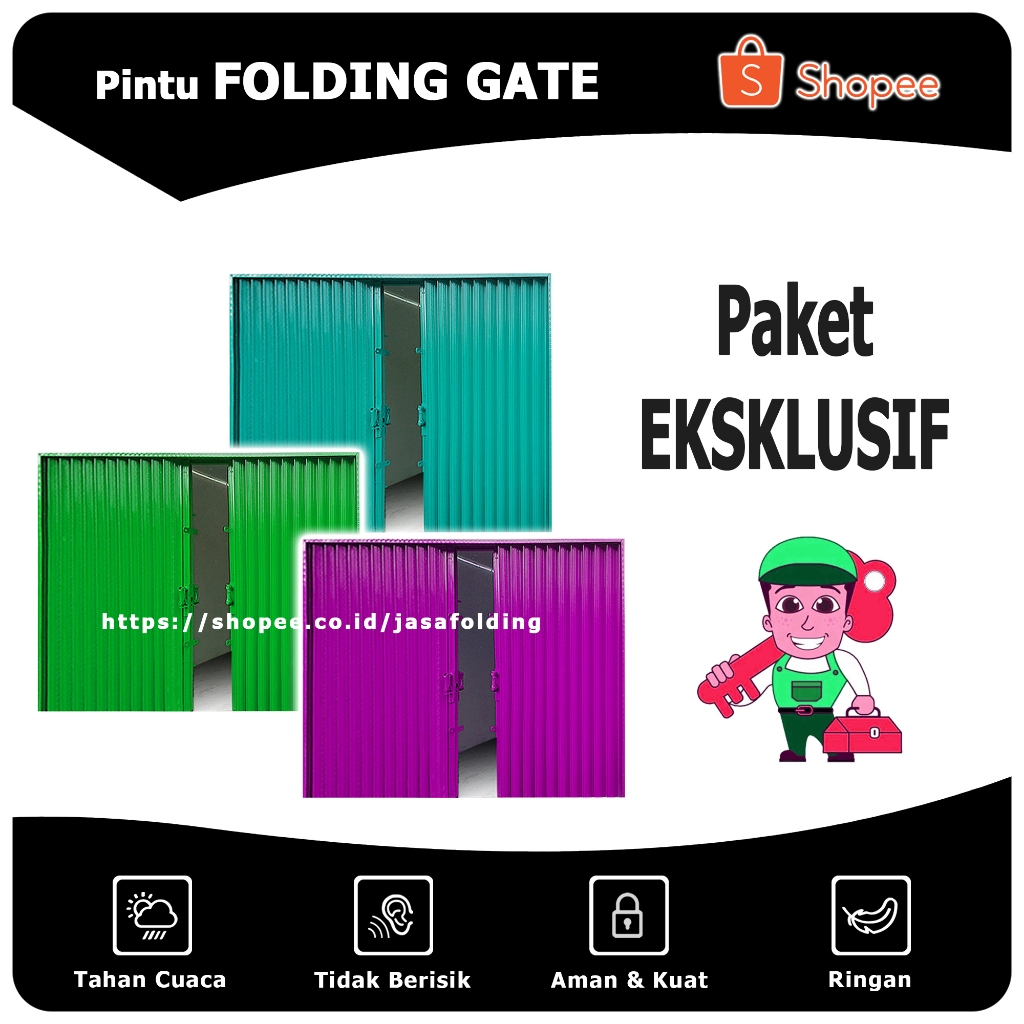 Paket Eksklusif - Pintu Folding Gate Rolling Door Harmonika Garasi Lipat Sliding