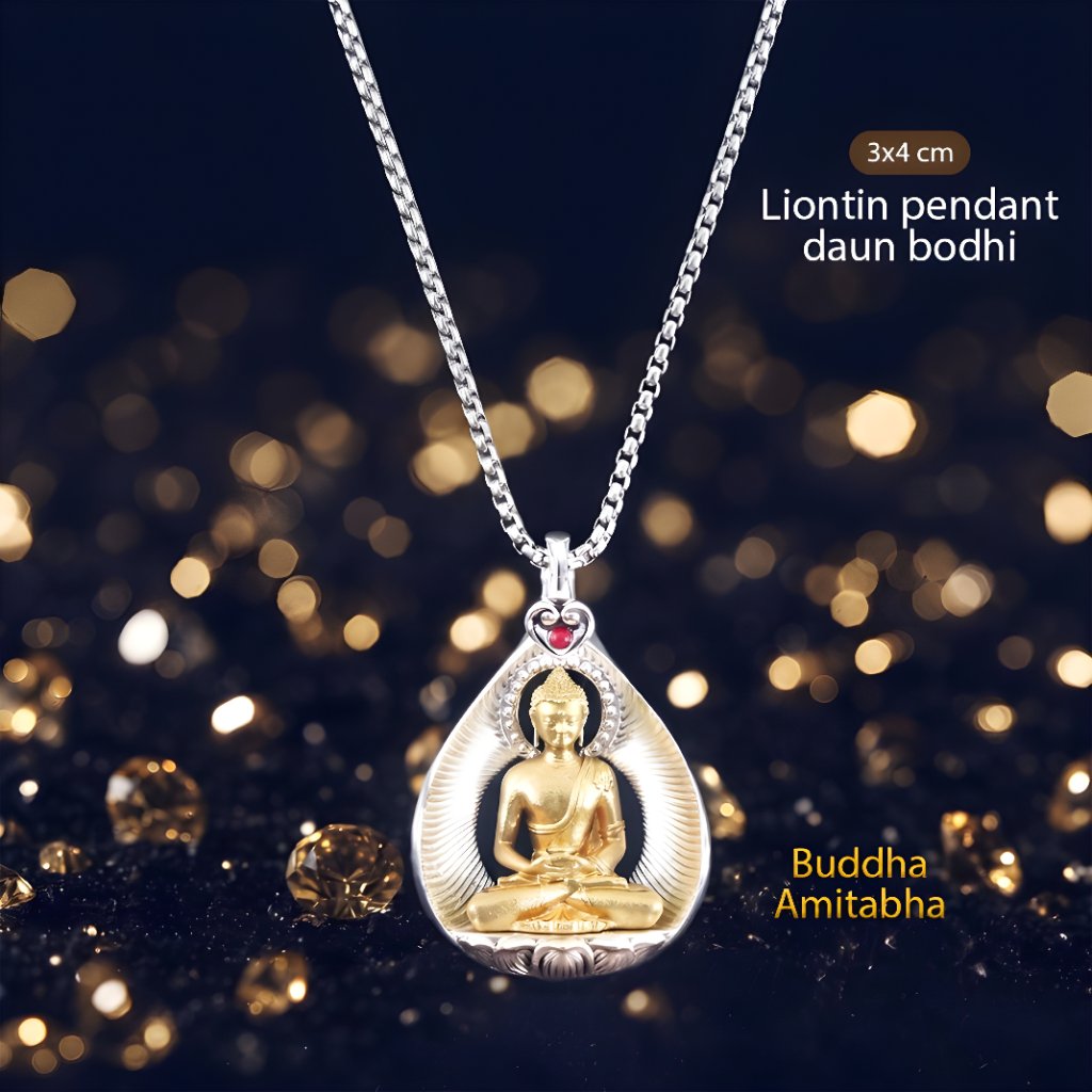 Liontin Kalung Pendant Daun Bodhi Buddha Amitabha 3x4 cm