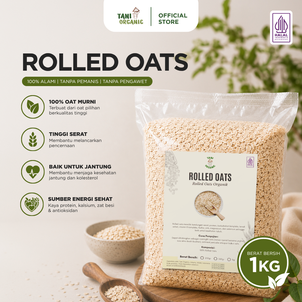 Tani Organic Rolled Oat Oatmeal - Gandum Utuh Super Food - Rolled Oats Premium - Oatmeal Whole Grain