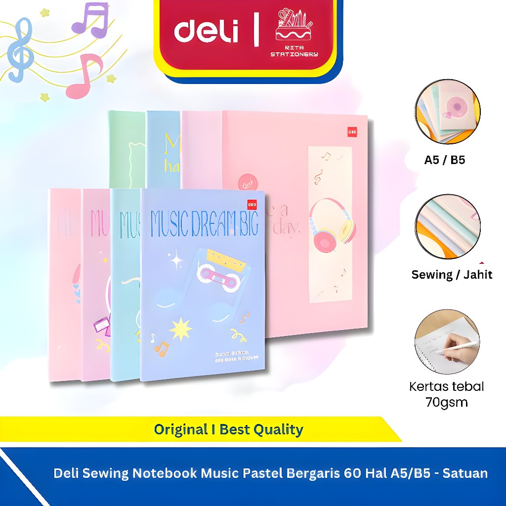 Deli Sewing Notebook A5 / B5 Buku Catatan Jahit 60 Lembar Sampul Pastel - EN026X