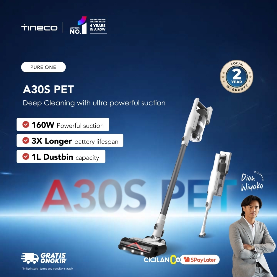 Tineco A30S Penyedot Debu Vakum Tanpa Kabel Stik Tangan