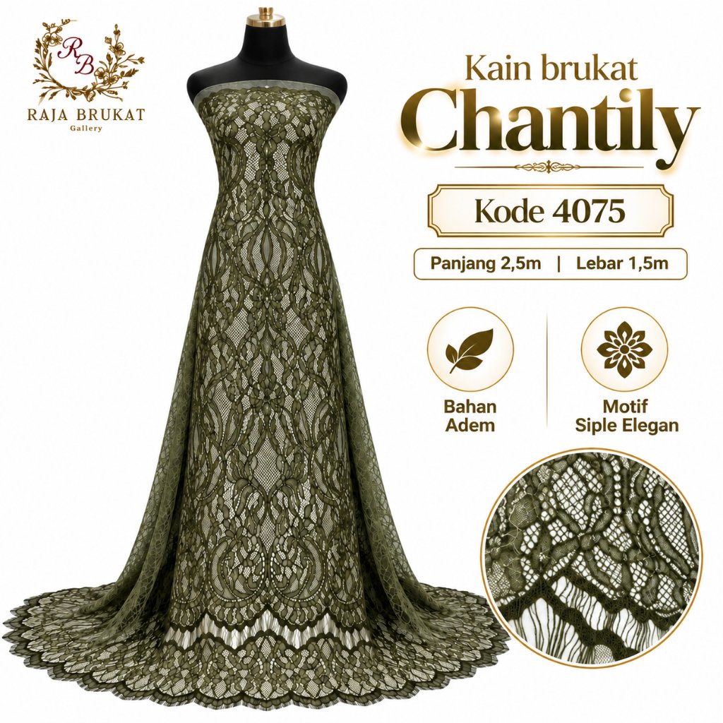 KODE 4075 - Kain Panel Semi Prancis Chantily - GR4D3 B - Panjang 2,5 m Lebar 1,3 - Kain Chantily unt