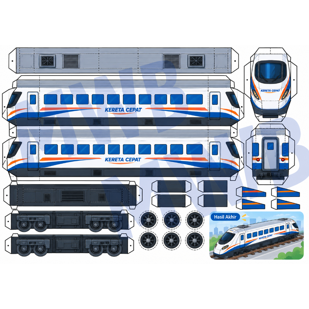 Papercraft Kereta Api Anak Sudah Dilaminasi | Mainan Rakit Gunting Lipat Kereta Cepat | Aktivitas Kr