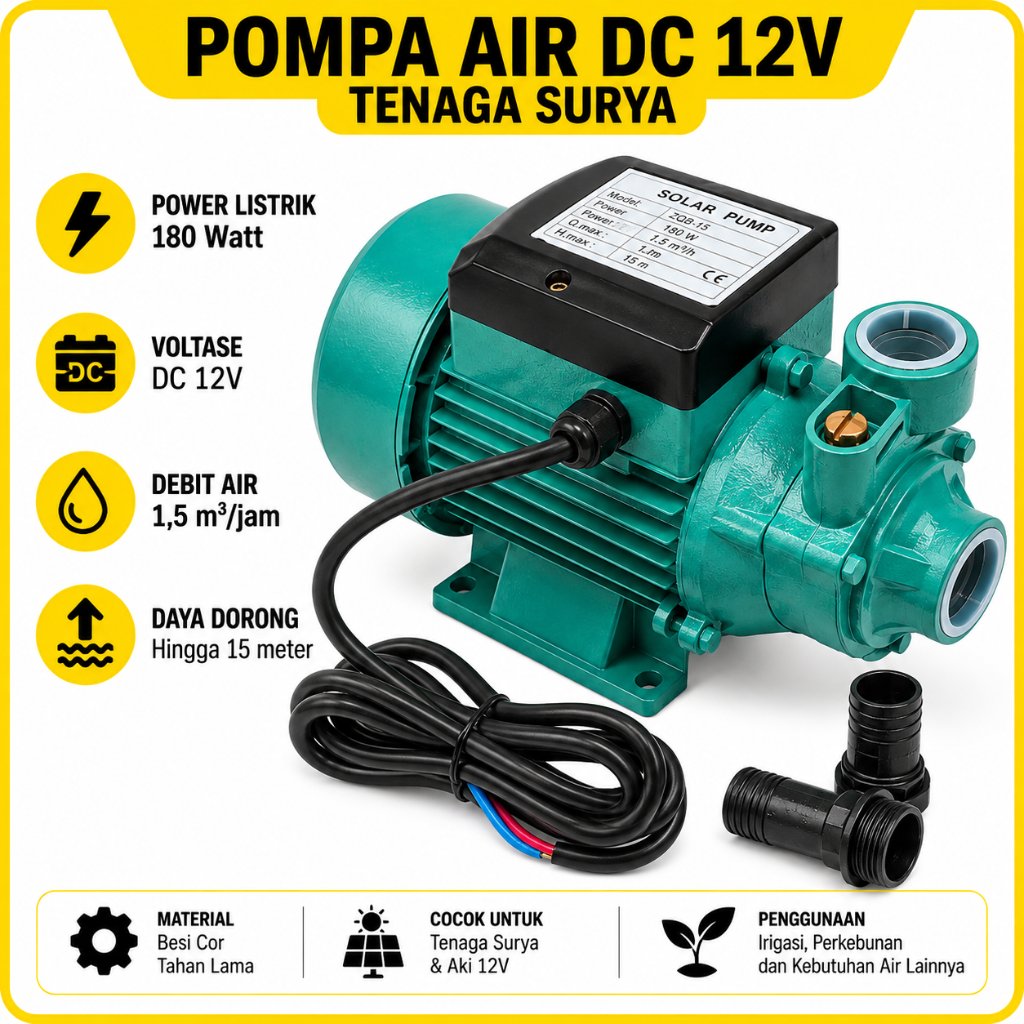 Pompa Air DC 12V Tenaga Surya Solar Panel Mesin Pompa Irigasi Pertanian & Kolam Ikan