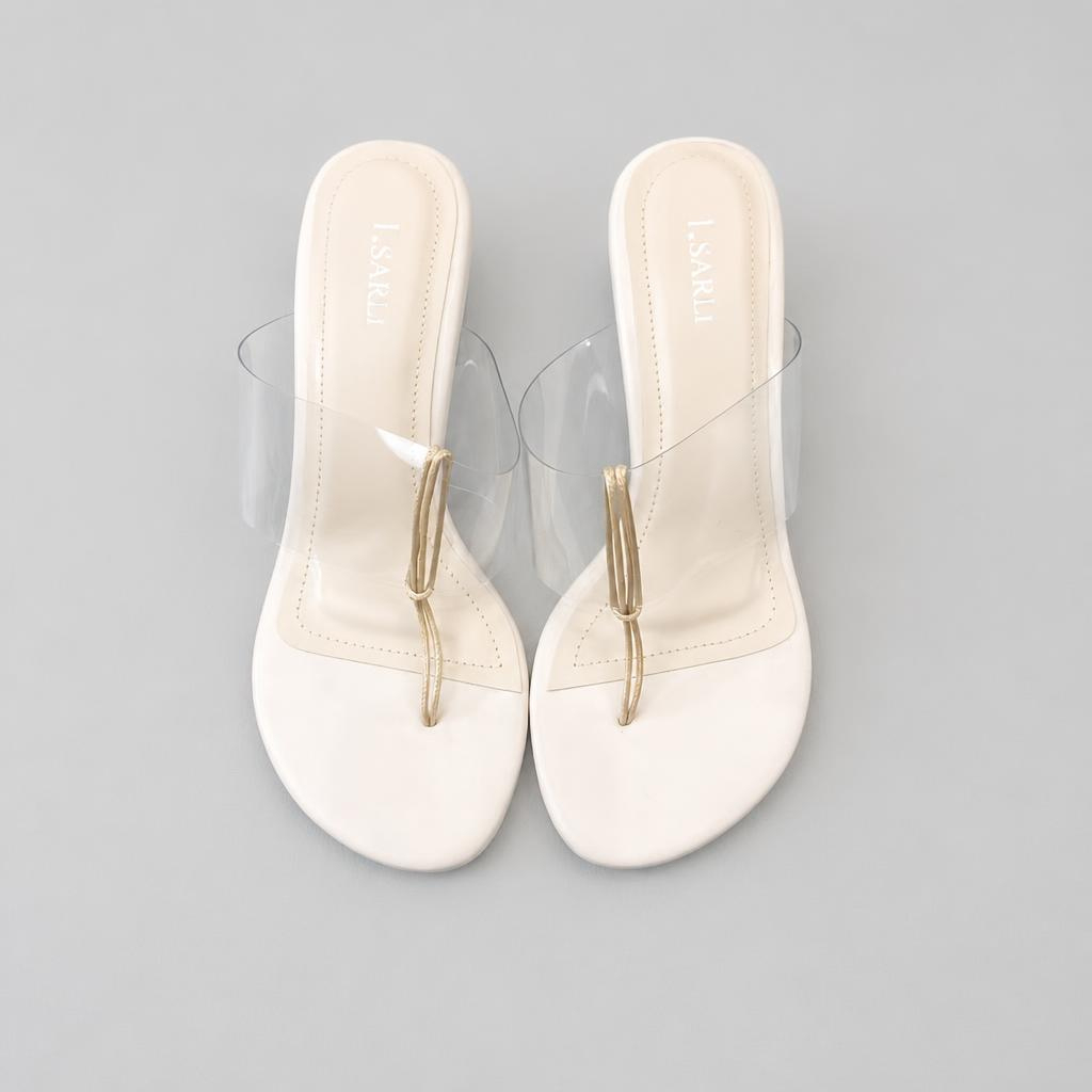 Isarli Shoes - JD.672 Heels Strap Transparan Tali Emas - Sepatu Heels Wanita - Size 37-41 - Krem
