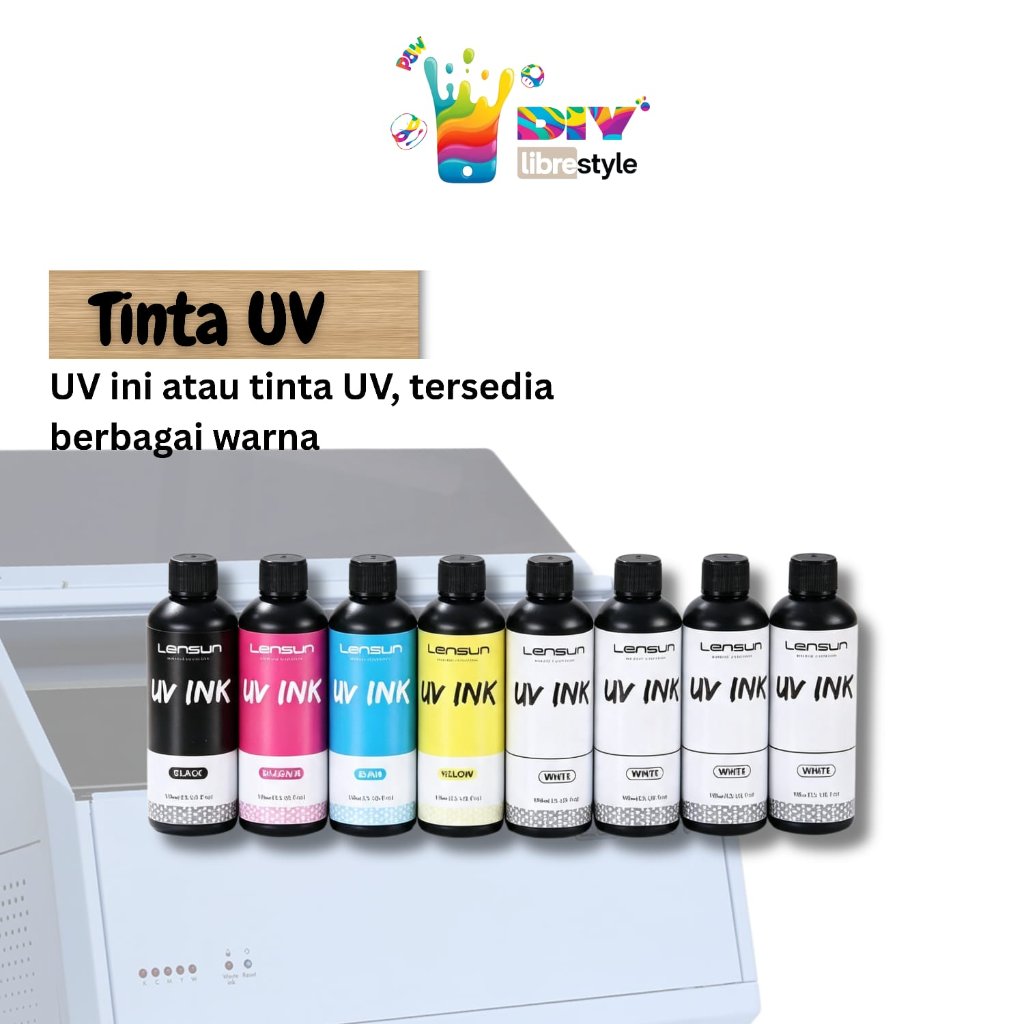 Tinta UV Printing Lensun UV Ink untuk Printer UV Black Cyan Magenta Yellow White - Tinta UV Ink Lens