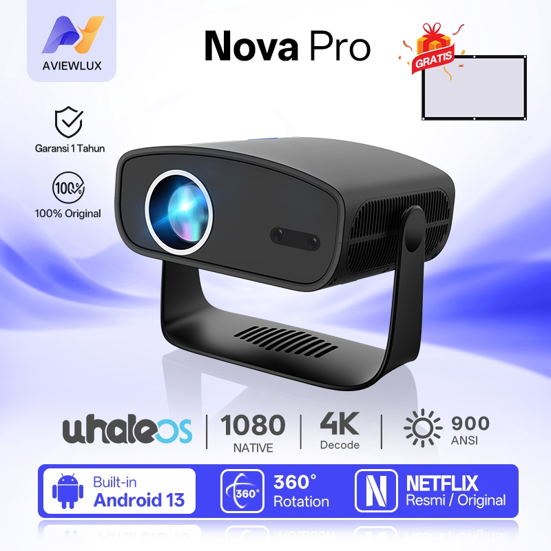 AVIEWLUX Nova Pro Smart Proyektor LCD - Android 13 - 900 ANSI  - 4K Decoding - WiFi 6 & Bluetooth 5.