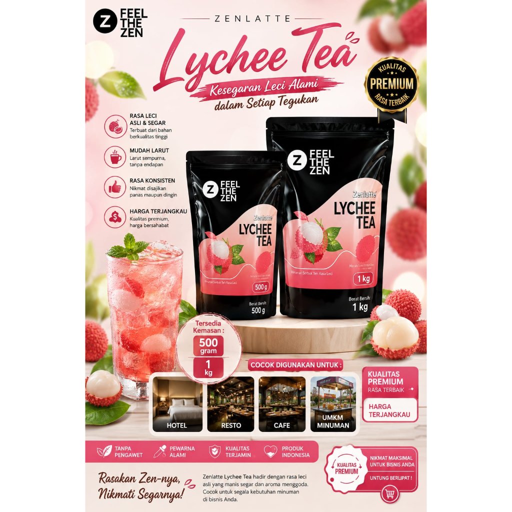 Zenlatte Lychee Tea - Bag 1kg | Lychee Tea Powder | Bubuk Lychee Tea