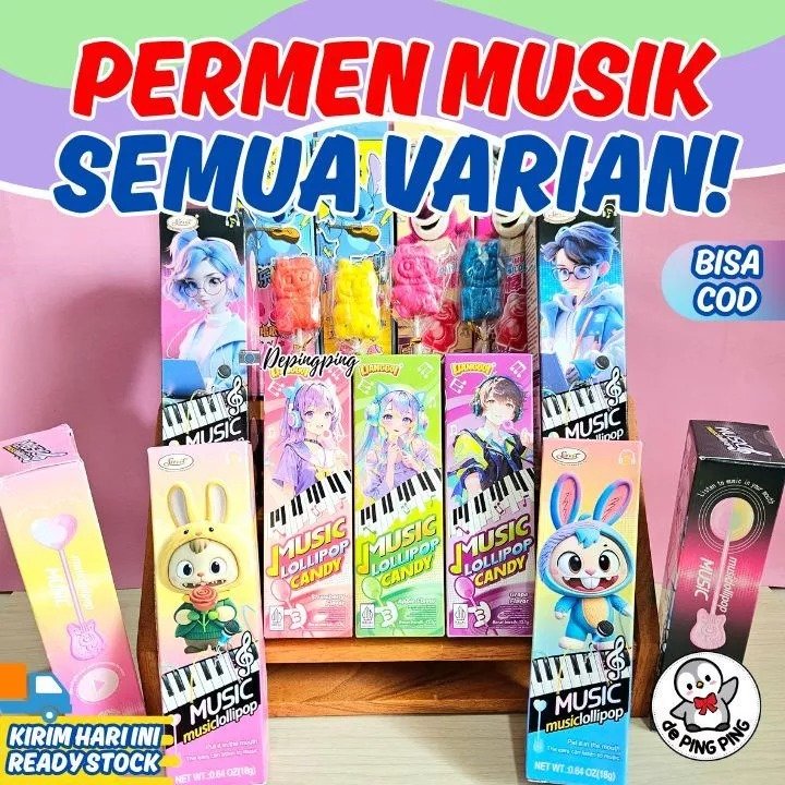 Permen Lolipop Musik Halal - Permen Buah Viral Teratas, 3 Rasa, Snack Anak Favorit/ Permen Musik
