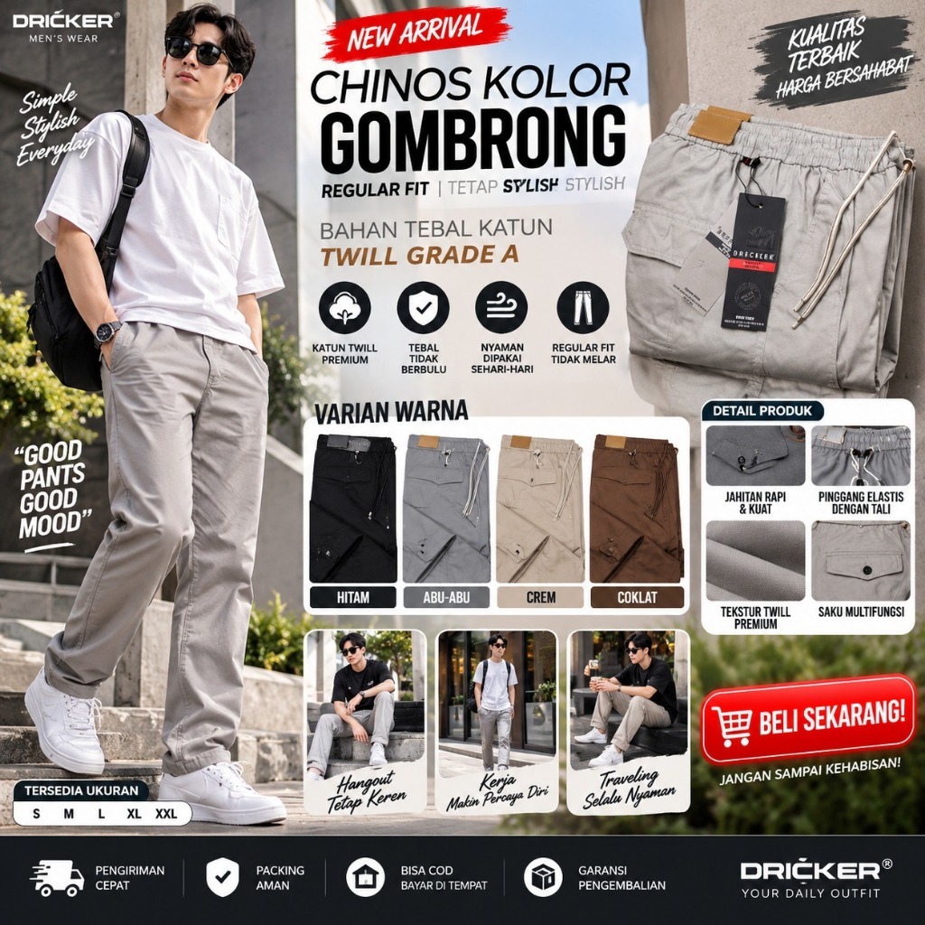 Celana Pria Sam Original Distro Skena Chinos Panjang Pria Dewasa Cowok Casual Pinggang Karet Katun T